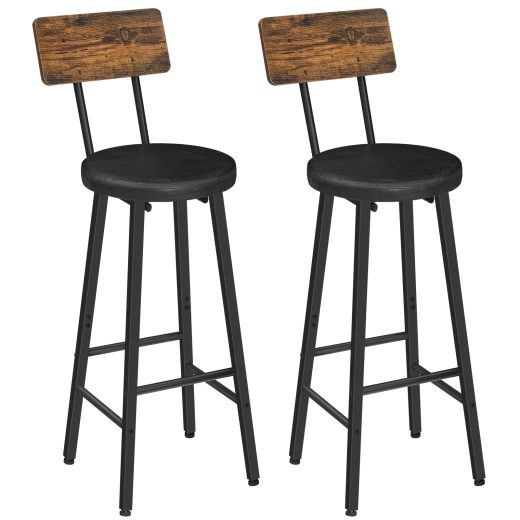 HOOBRO Bar Stools Set of 2, PU Upholstered Bar Chairs with Backrest and Footrest, Counter Height Stools, Ergonomic Design, for Dining Room, Kitchen, Cafe, Rustic Brown and Black EBF97RBYP201