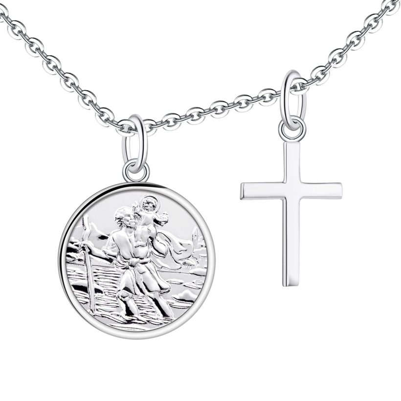 925 Sterling Silver St. Christopher Pendant Necklace by FJ