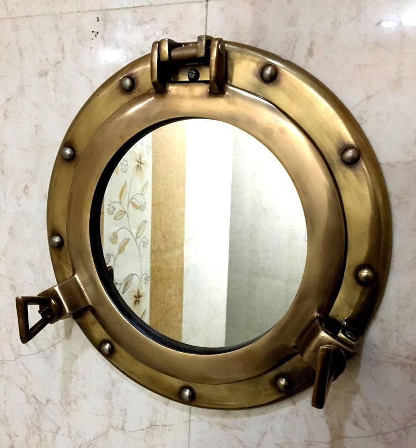 Antique Finish Porthole Wall Mirror by ANTIQUANA