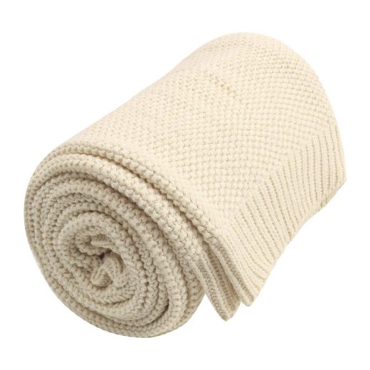 Beige cotton knit throw blanket u2013 PiccoCasa Beige cotton knit throw blanket by PiccoCasa