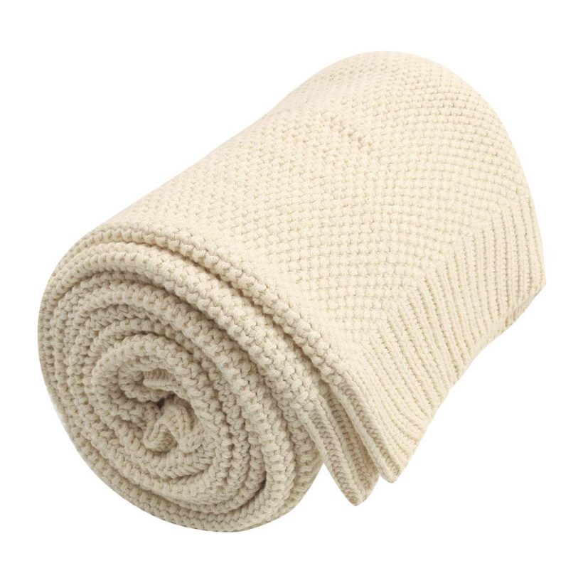 Beige cotton knit throw blanket by PiccoCasa