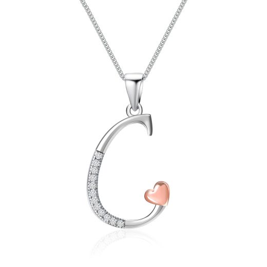 925 Sterling Silver Initial Necklace with Heart
