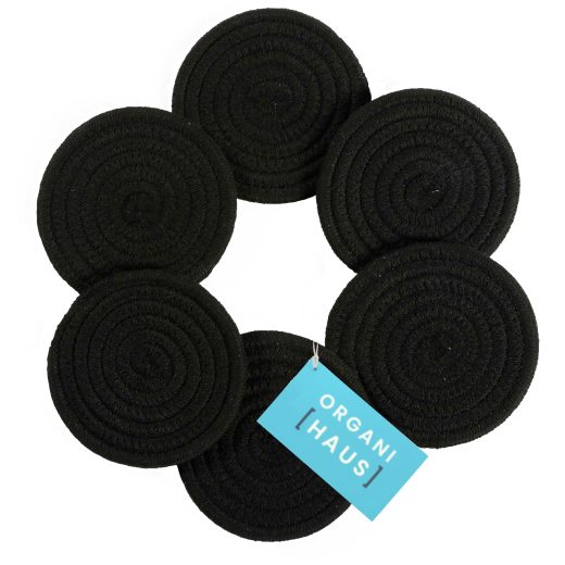 OrganiHaus set o 6 black cotton coasters OrganiHaus set o 6 black cotton coasters