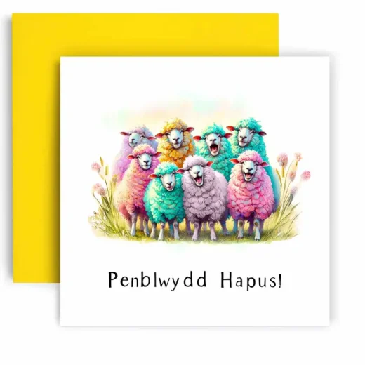 Penblwydd Hapus Defaid Happy Birthday Sheep Welsh Card