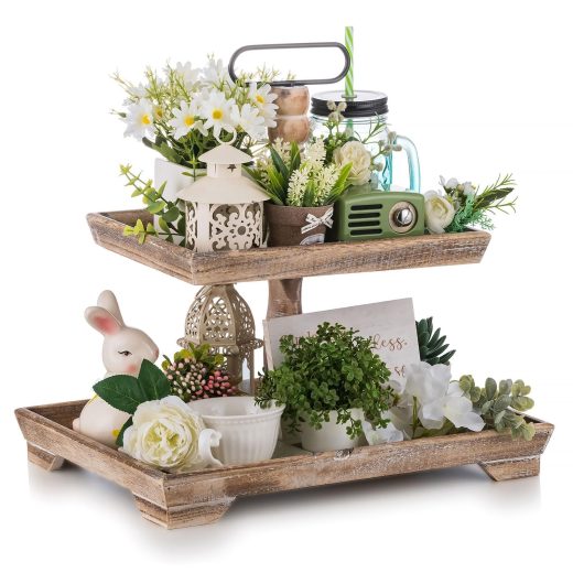 Rustic brown wooden tiered tray u2013 Hanobe Rustic brown wooden tiered tray by Hanobe