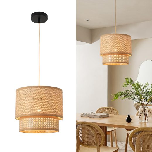 Vintage Boho Rattan Pendant Light by FORCOSO