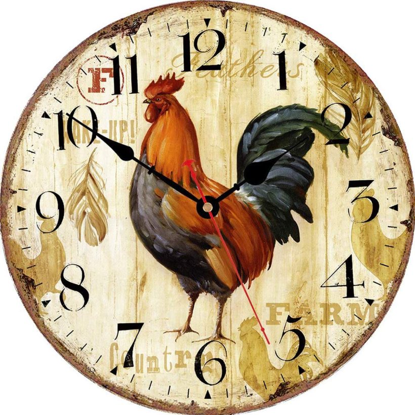 Vintage farmhouse rooster wall clock by SKJIND
