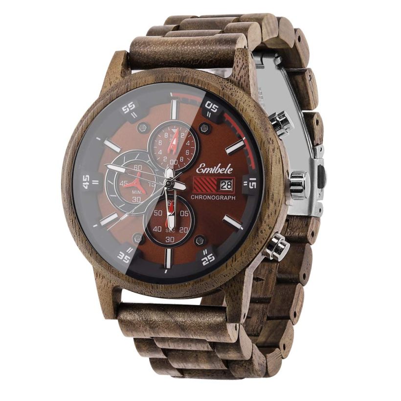 Walnut Wooden Chronograph Watch for Men by Emibele
