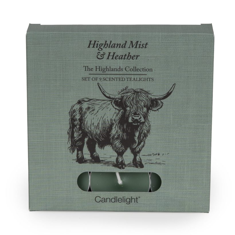 9 highland cow tealights highland mist by Candlelight Home