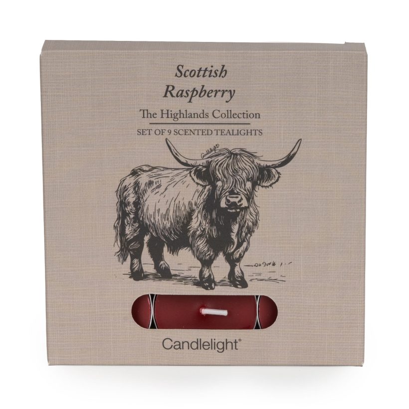 9 highland cow tealights scottish raspberry by Candlelight Home