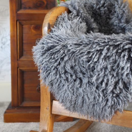 Curly sheepskin in denim grey u2013 Tweed yourself Curly sheepskin in denim grey by Tweed yourself
