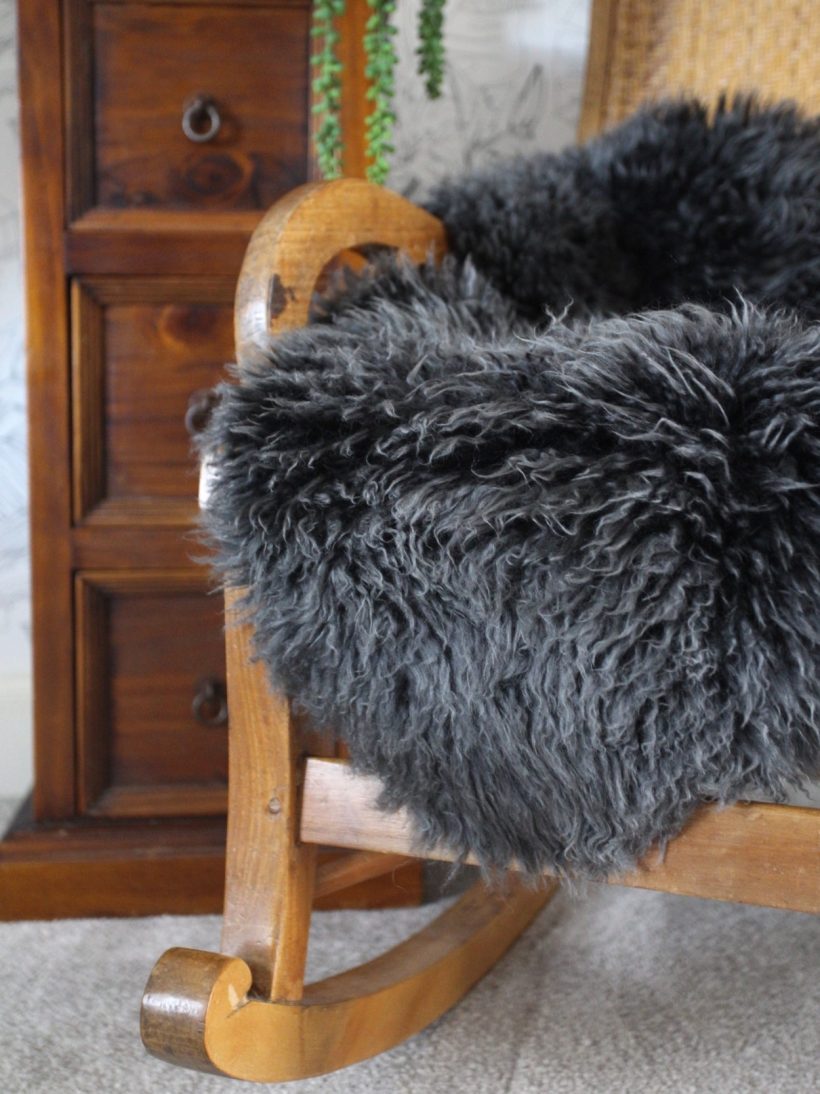 Curly sheepskin rug in slate grey by Tweed yourself