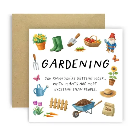 Funny Gardening with Plants and Garden Tools Birthday