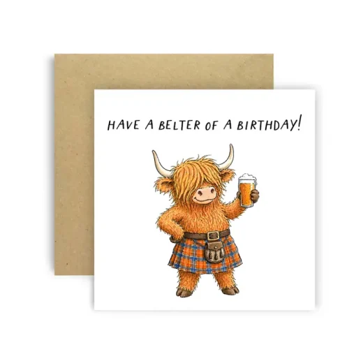 Funny Scottish Highland Cow Birthday Card
