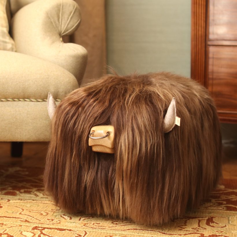 Highland bull footstool in ash with nose ring by Tweed yourself