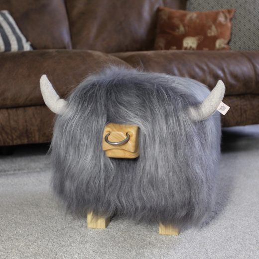 Highland Bull Footstool in Stone with a Nose Ring