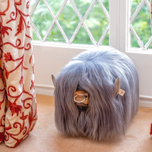 Highland calf footstool in stone grey u2013 Tweed yourself Highland calf footstool in stone grey by Tweed yourself