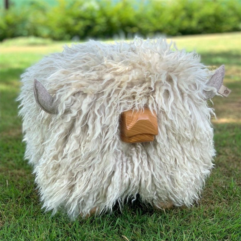 Highland cow footstool in barley by Tweed yourself