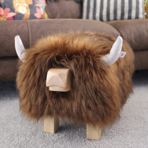 Highland Cow Footstool in Faux Brown Highland cow footstool in faux brown