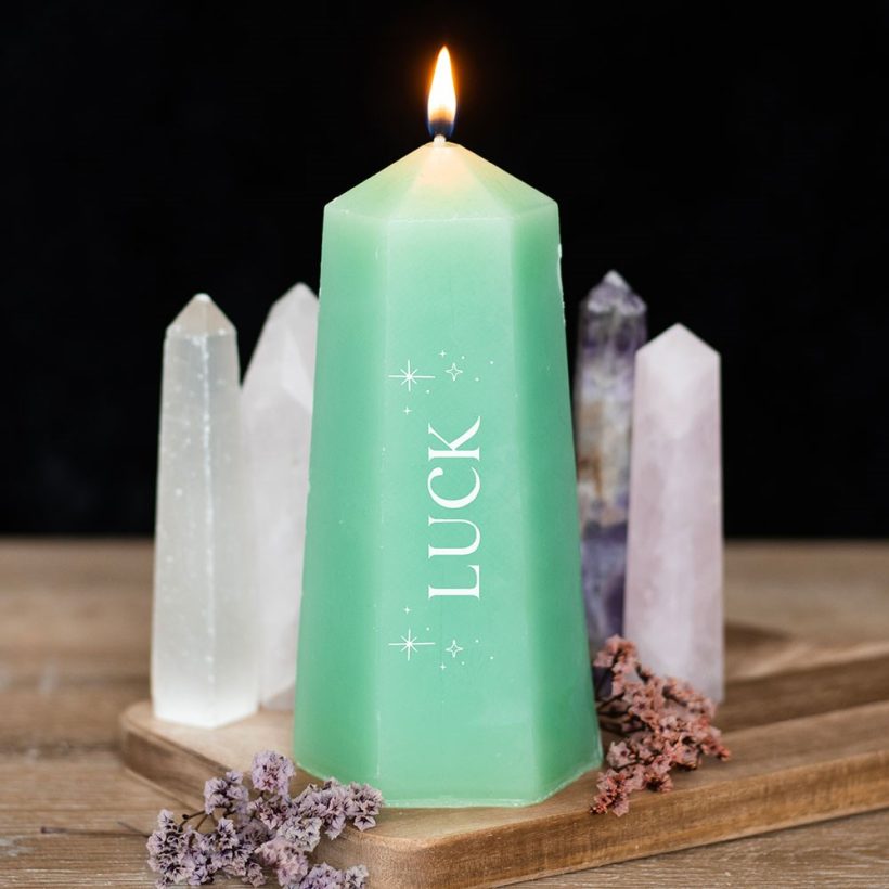 Luck crystal candle with rough green aventurine by Something Different