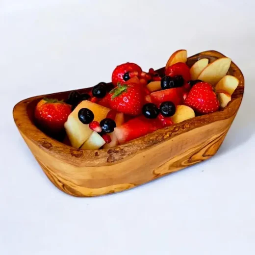 Rustic hand carved olive wood fruit bowl 18x12cm by Oliveart