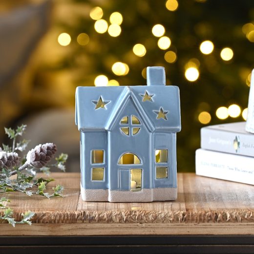 Blue Ceramic House Light-Up Decoration 14cm by Something Different