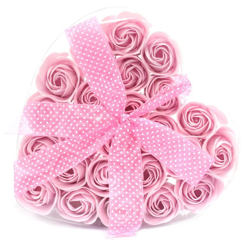 24 Pink Roses Flower Soap in Heart Box