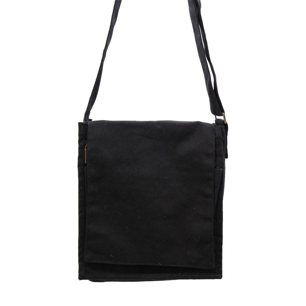 Black cotton canvas messenger bag u2013 Ancient Wisdom Black Cotton Canvas Messenger Bag by Ancient Wisdom