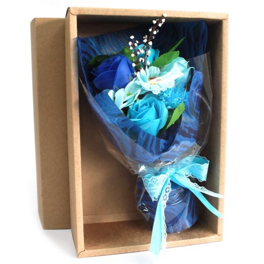 Blue basket soap flower bouquet u2013 Ancient Wisdom Blue Basket Soap Flower Bouquet by Ancient Wisdom