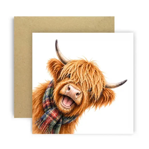Cheerful Highland Cow Greeting Card u2013 Huxters Cheerful Highland Cow Greeting Card by Huxters