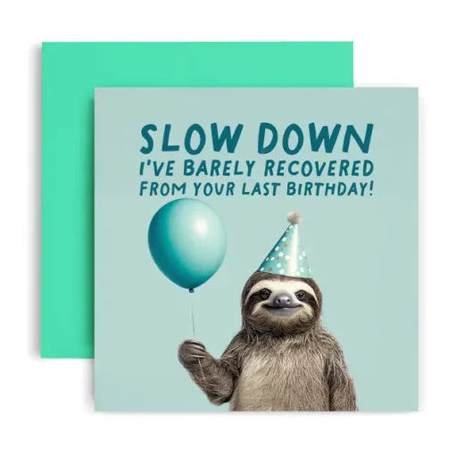 Funny Sloth Slow Down Birthday Card