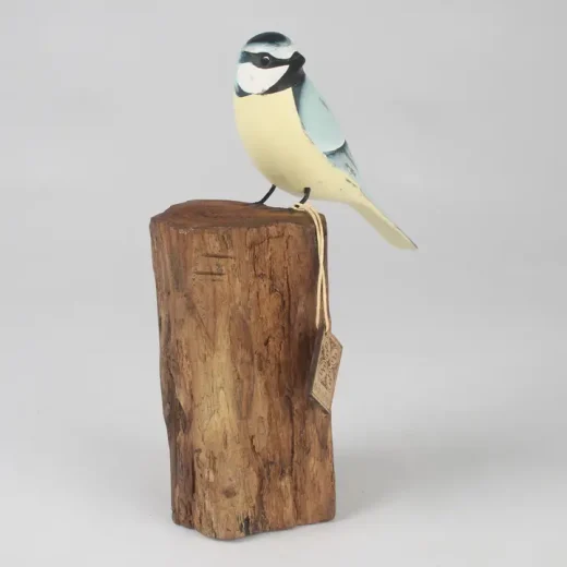 Hand Carved Blue Tit on Stump