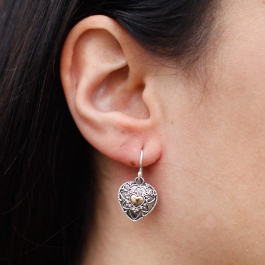 Mandala hearts silver & gold earring u2013 Ancient Wisdom Mandala Hearts Silver & Gold Earring by Ancient Wisdom