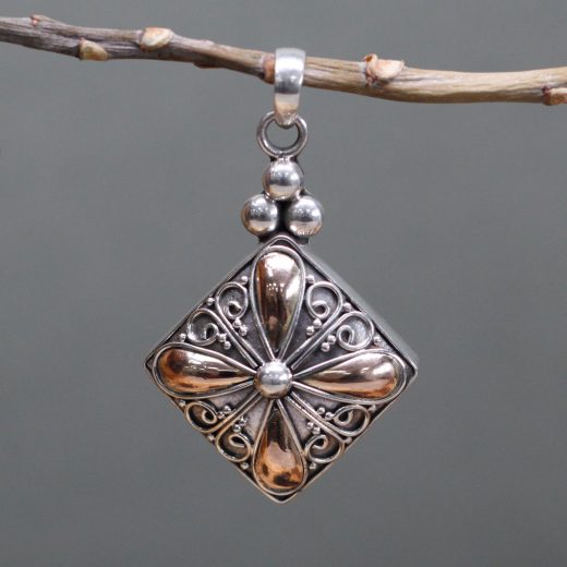 Square Drop Silver & Gold Pendant